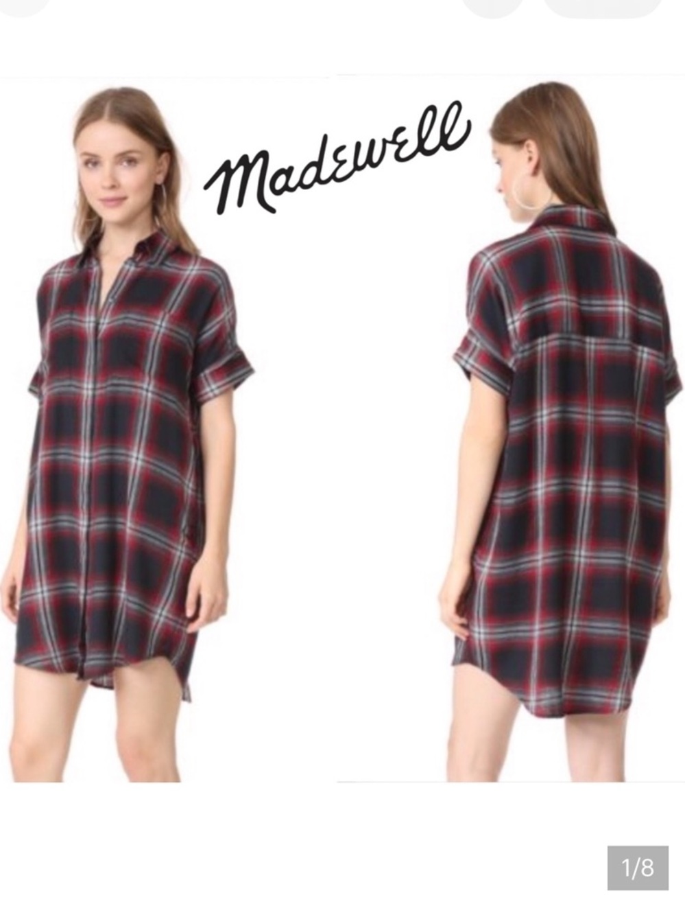 Madewell Red and Black Plaid Button-Up Shirt dress with pockets size XS